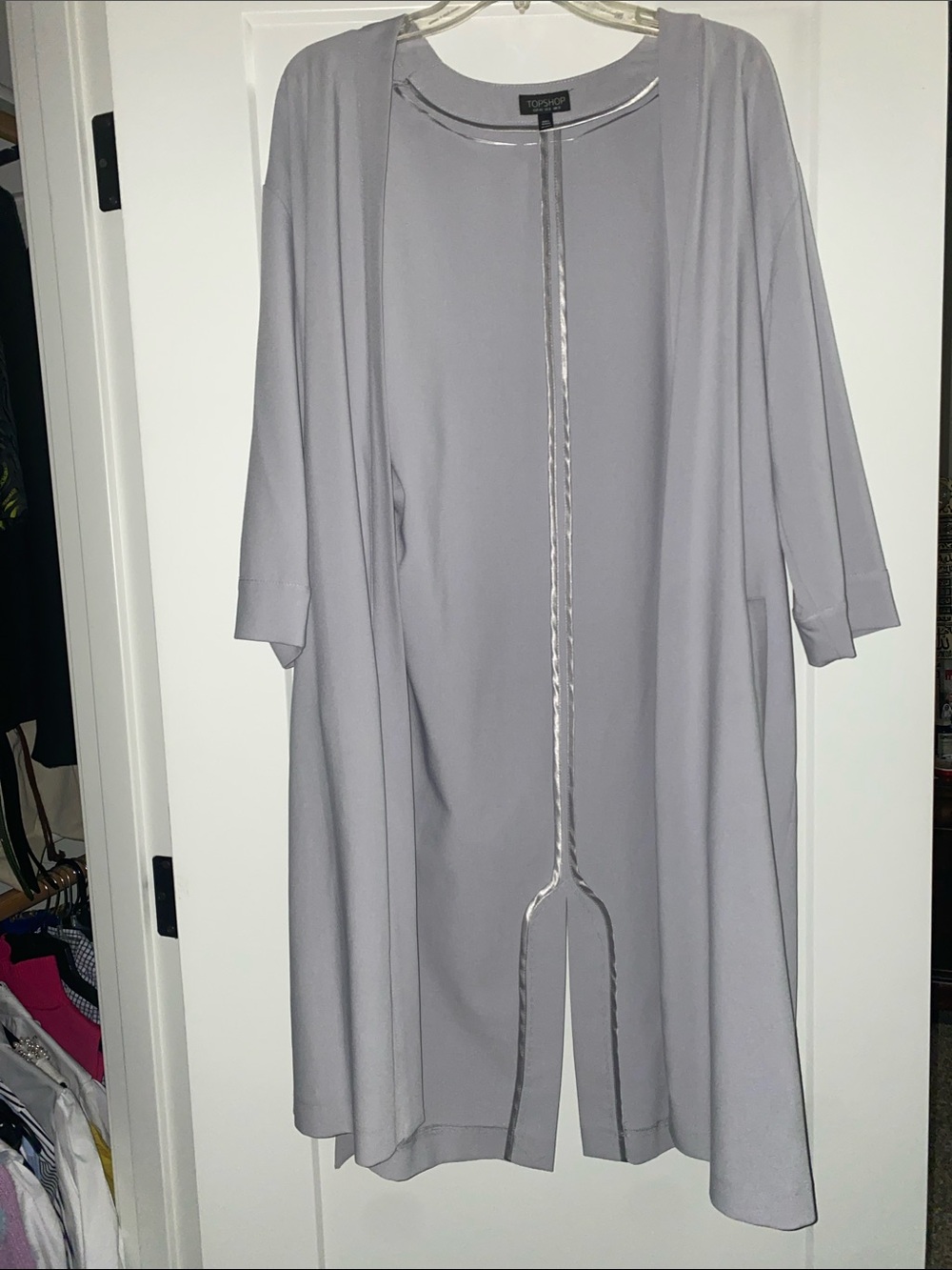 Topshop Light blue-gray Open-Front Long dust coat